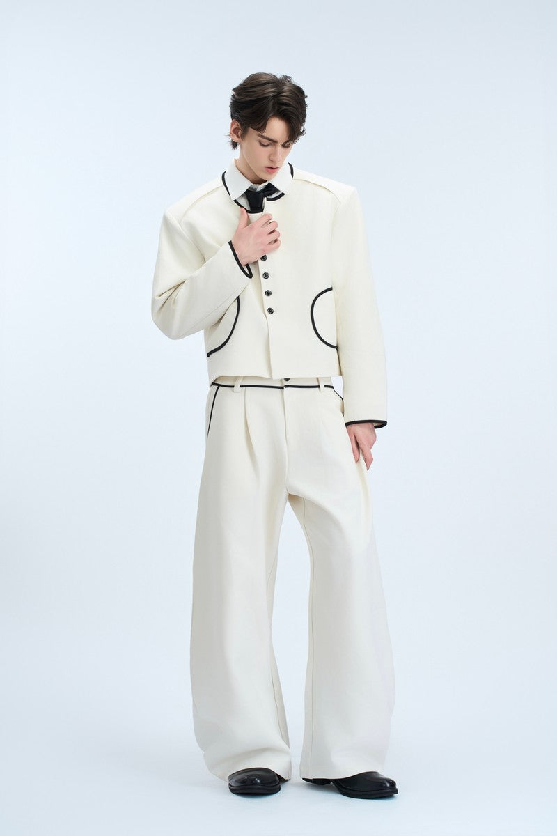 Colorblock Gem Button Tweed Trousers