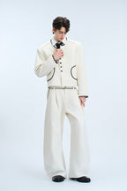 Colorblock Gem Button Tweed Trousers