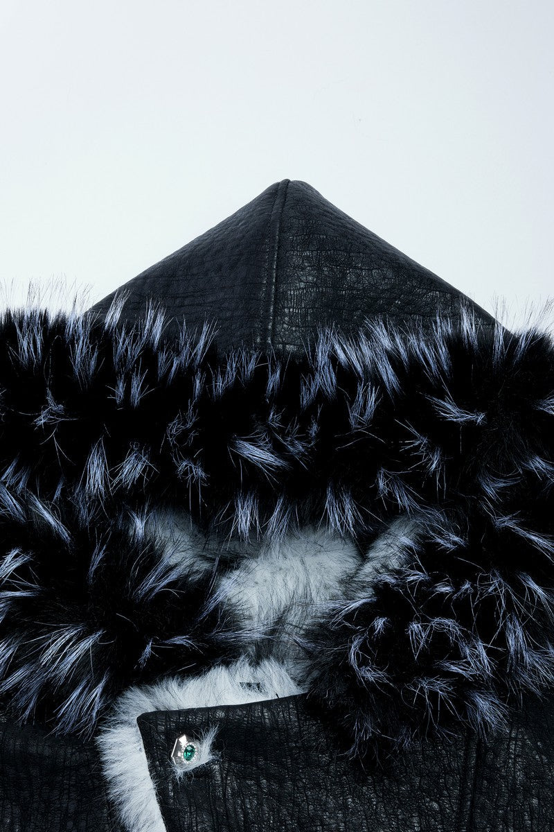 Colorblock Faux Mink Hooded Jacket