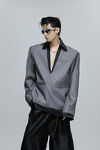 Striped V-Neck Padded Blazer