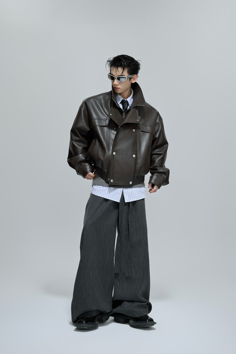Deconstructed Cropped Faux Leather Jacket