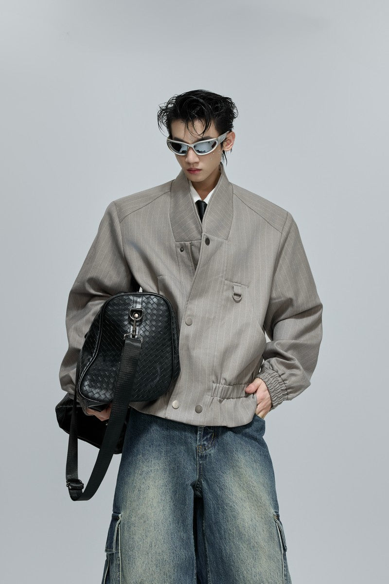 Striped Cropped Button Jacket