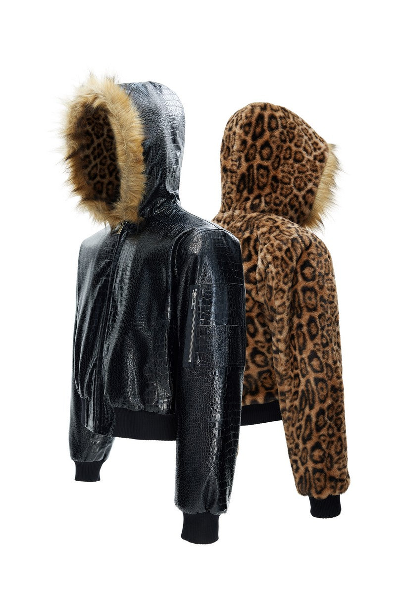 Reversible Croc Leopard Puffer Jacket