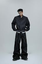 Striped Cropped Button Jacket