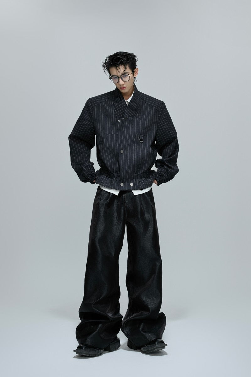 Striped Cropped Button Jacket