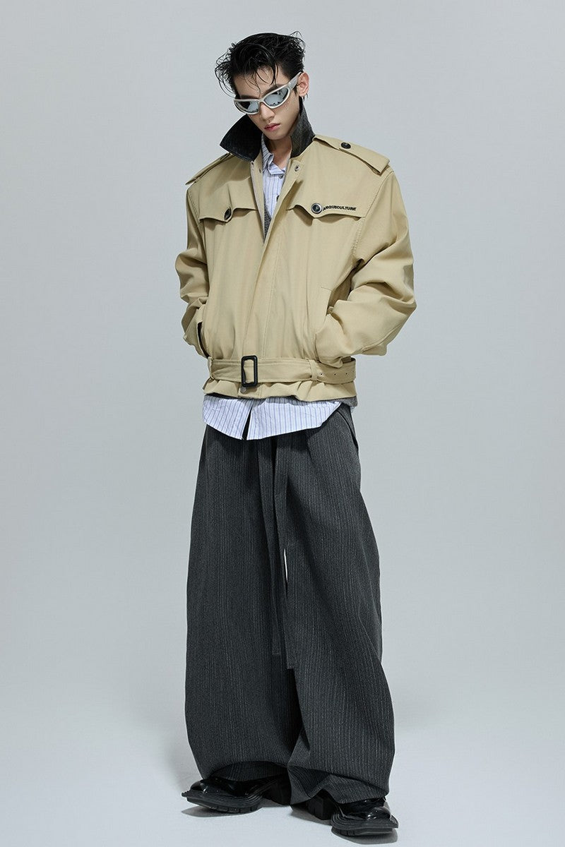 Woven Leather Cropped Trench Jacket