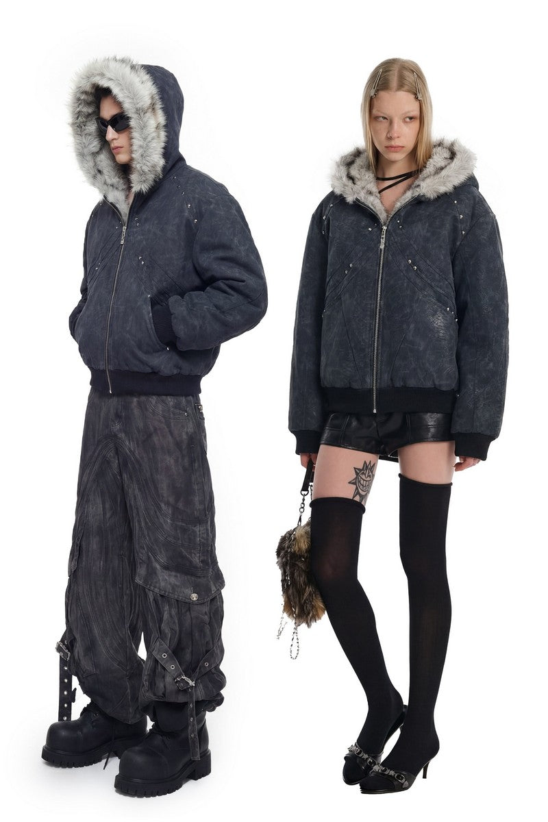 Thick Croc Pattern Fur Jacket