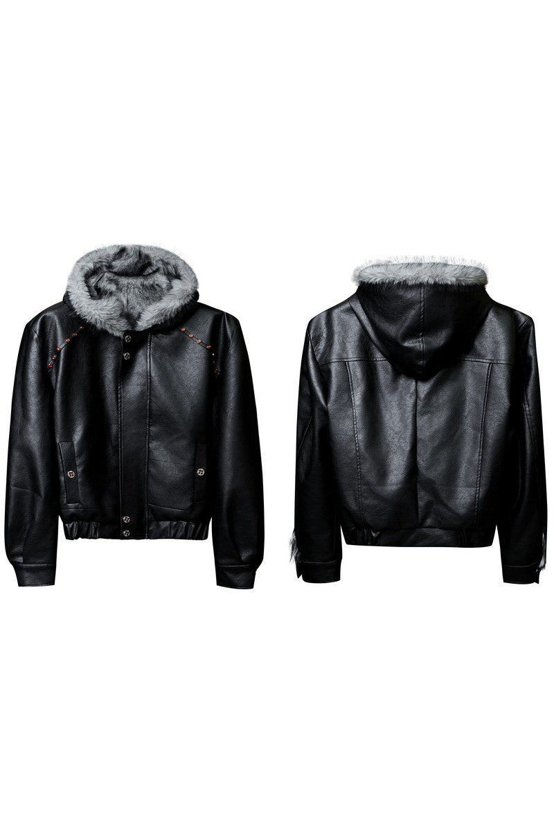 Fur Hood Padded Biker Jacket