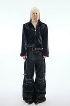Studded Spine Embroidered PU Leather Jacket
