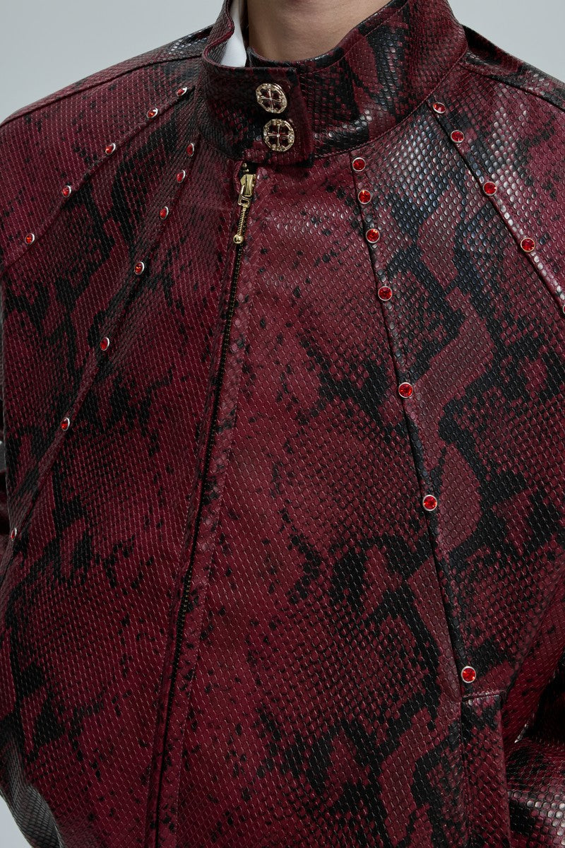 Snake Texture Gem Detail Jacket