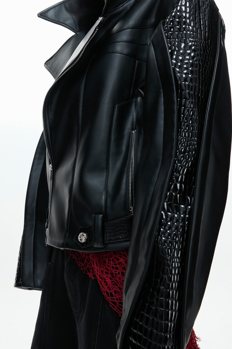 Crocodile Pattern Moto Jacket