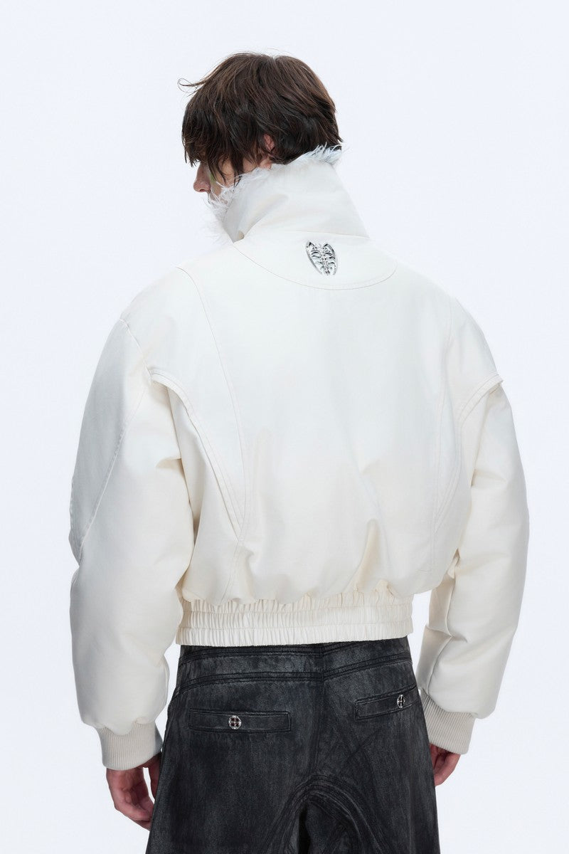 Embroidered Studded Fleece Puffer Jacket