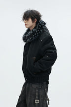 Embroidered Washed Leather Puffer