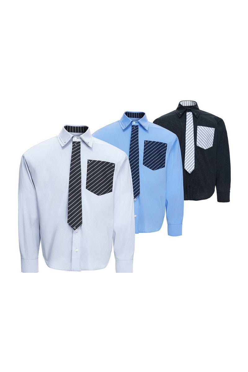 Layered Stripe Tie Shirt