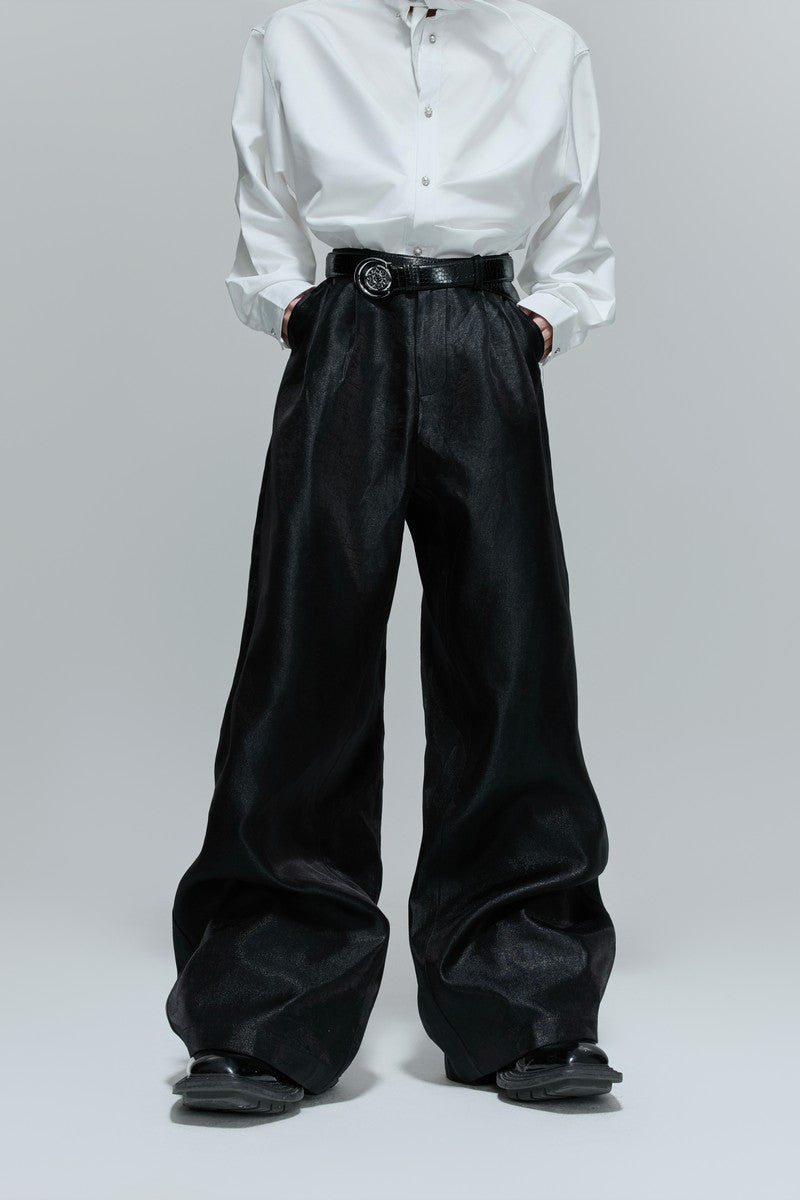 Crinkled High Waist Wide Leg Pants