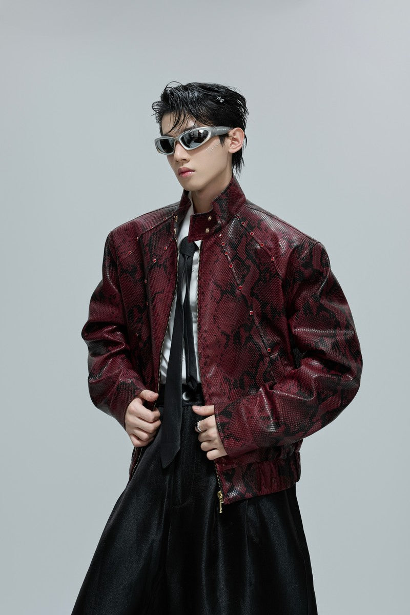 Snake Texture Gem Detail Jacket