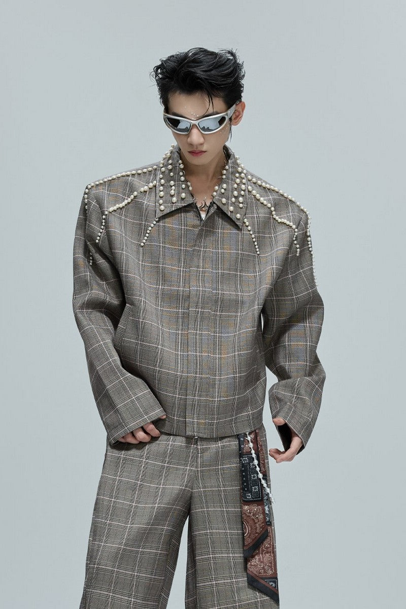 Pearl Plaid Cropped Blazer