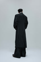 Striped Cinched Wool Overcoat