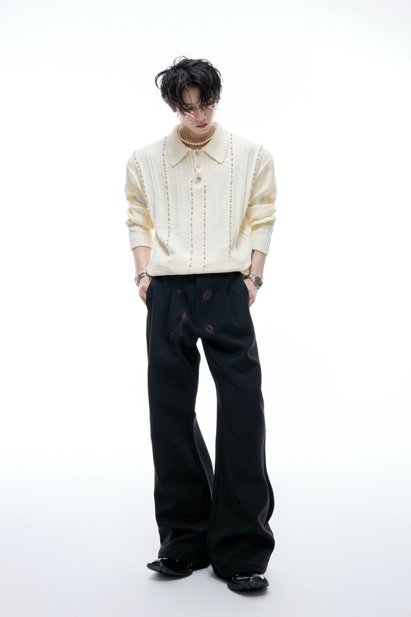 Pearl Detail Knit Polo Shirt