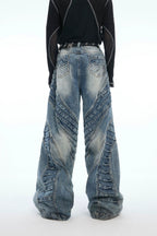 Ruched Wide-Leg Washed Denim Jeans