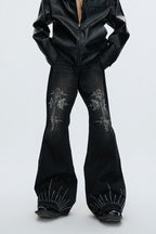 Washed Rhinestone Flare Jeans