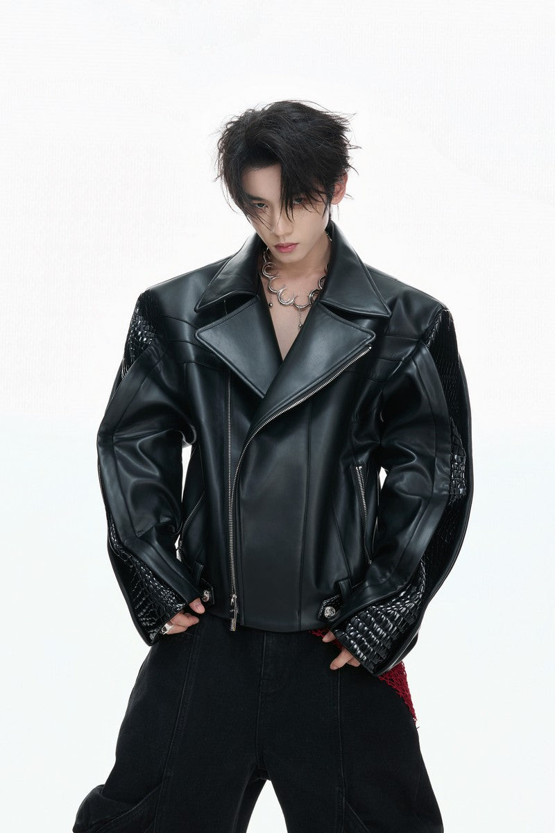 Crocodile Pattern Moto Jacket