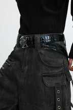 Metal Spine Buckle Leather Belt
