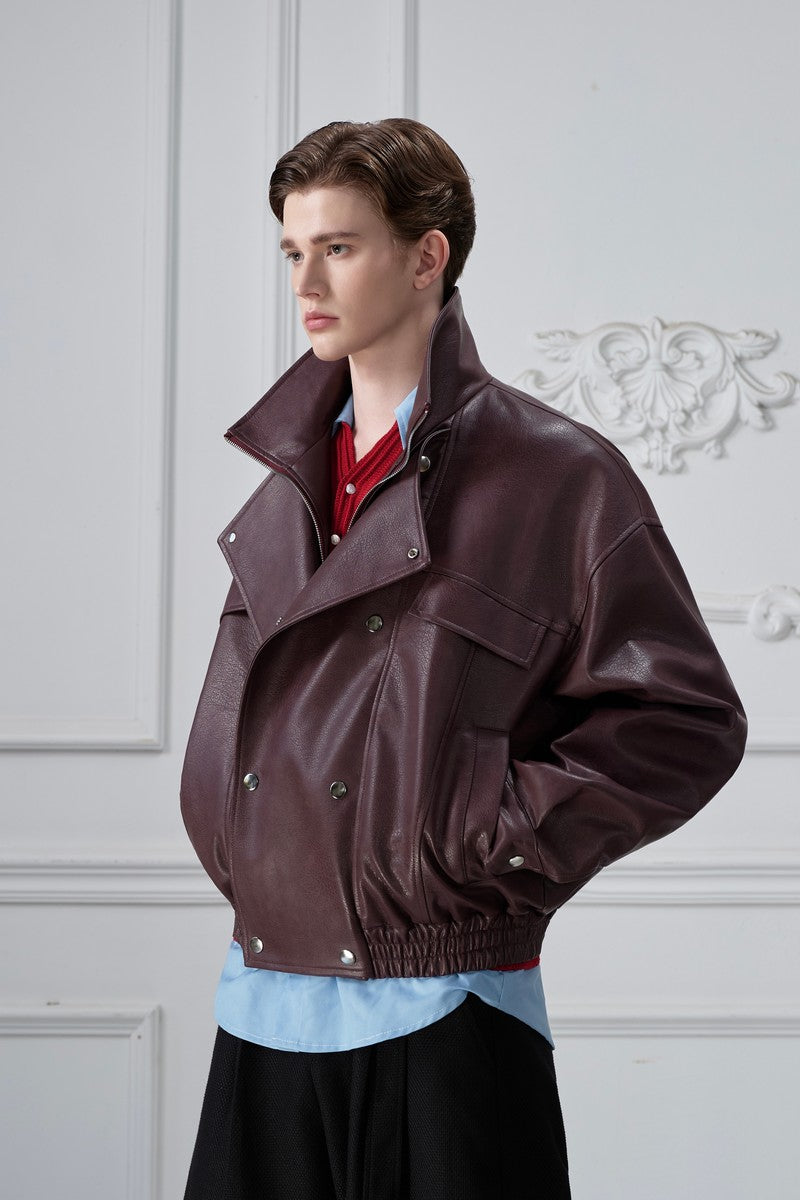 Deconstructed Cropped Faux Leather Jacket