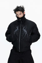 Embroidered Studded Fleece Puffer Jacket