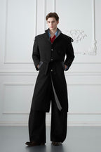 Striped Stand Collar Long Trench