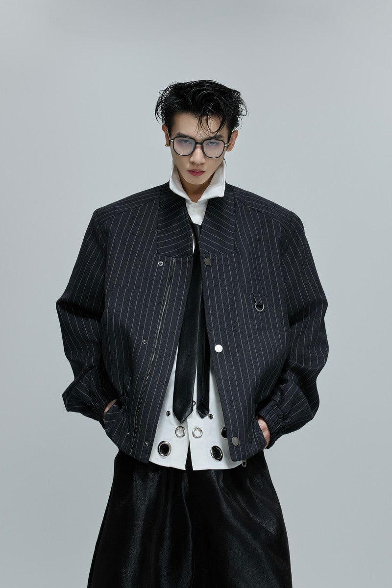 Striped Cropped Button Jacket