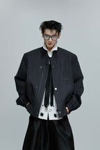 Striped Cropped Button Jacket