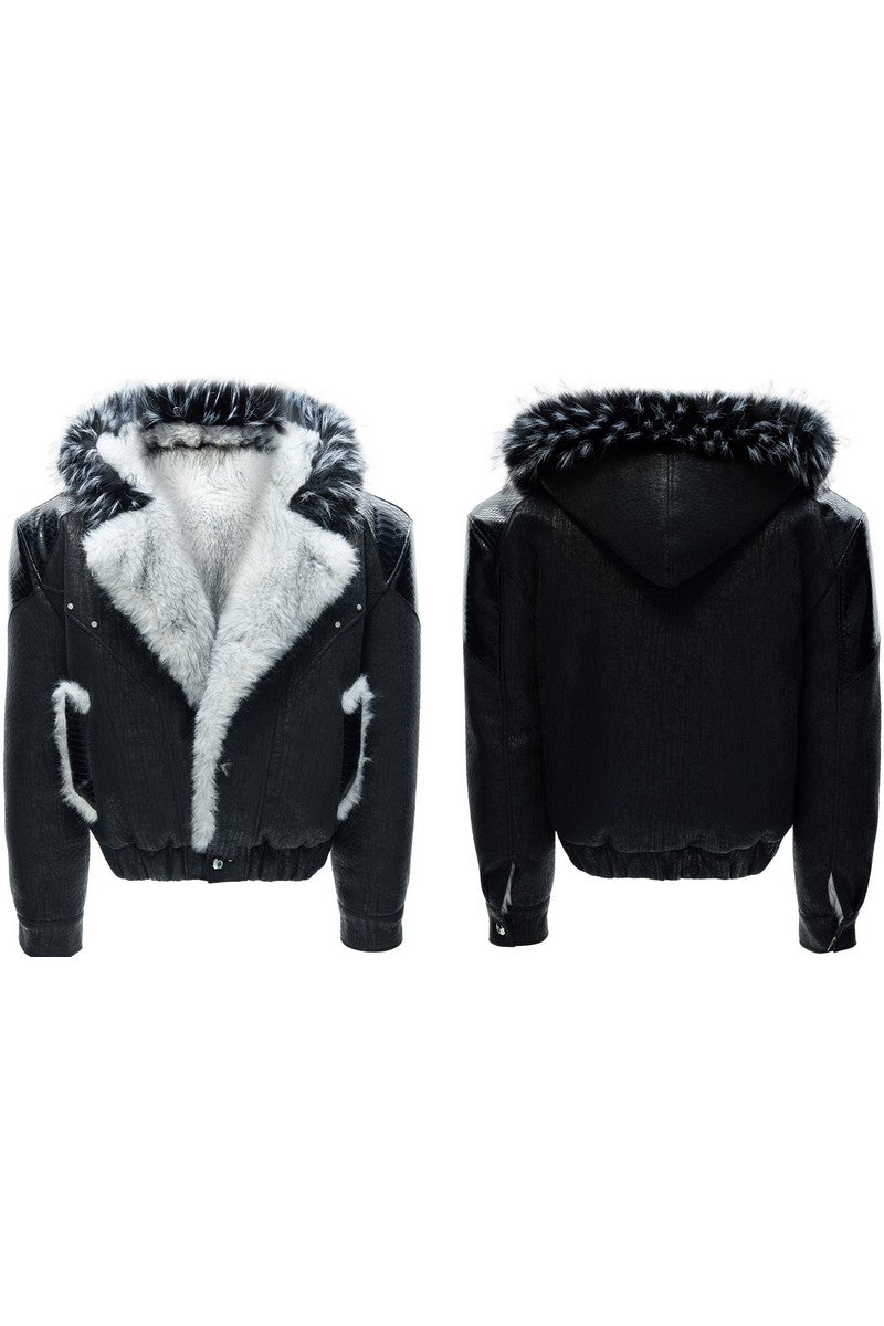 Marble Faux Wolf Fur Puffer Jacket