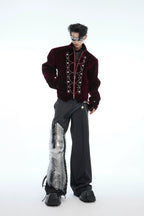 Metal Button Sparkle Stand Collar Jacket