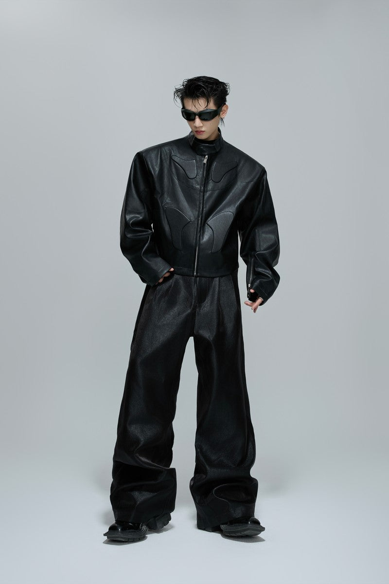 Embossed Moto Armor Leather Jacket