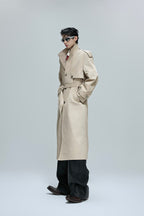 Striped Stand Collar Long Trench