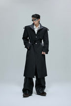 Striped Stand Collar Long Trench