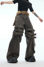 Belted Flared Distressed Jeans