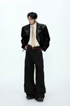 Pin Detail Geisha Print Leather Jacket