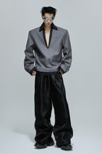 Striped V-Neck Padded Blazer