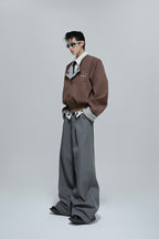 Striped Layered Collarless Jacket