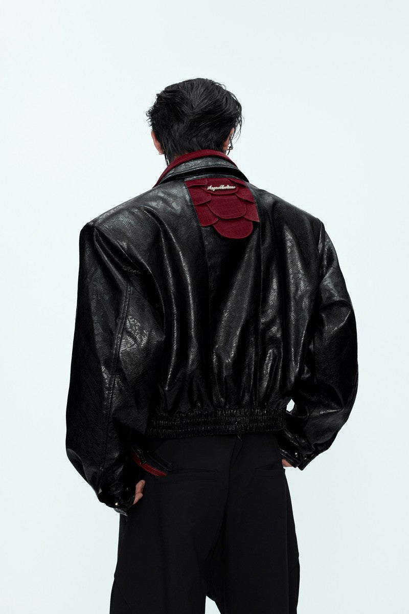 Glossy Snake Print Leather Jacket