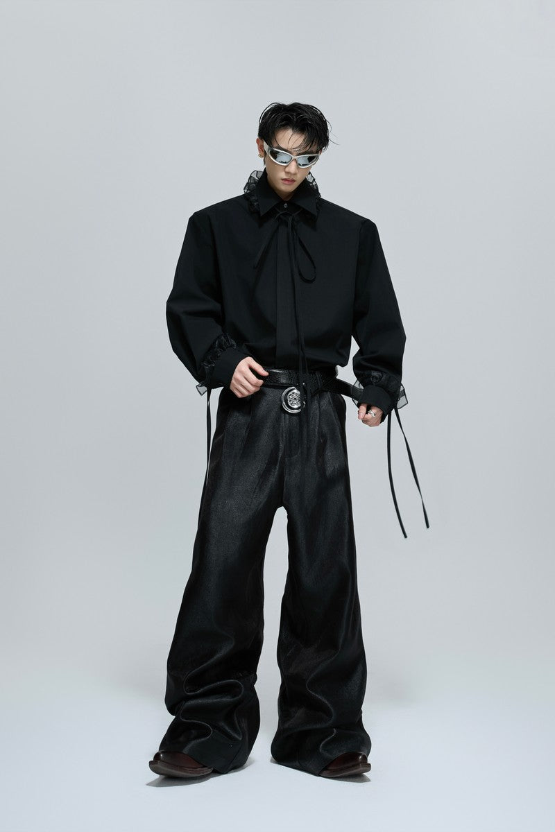 Detachable Bow Lace Trim Blouse