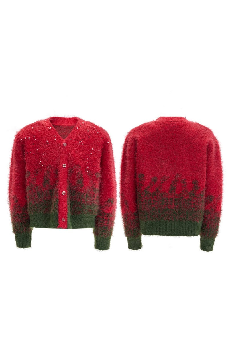 Gradient Rhinestone Cardigan Sweater