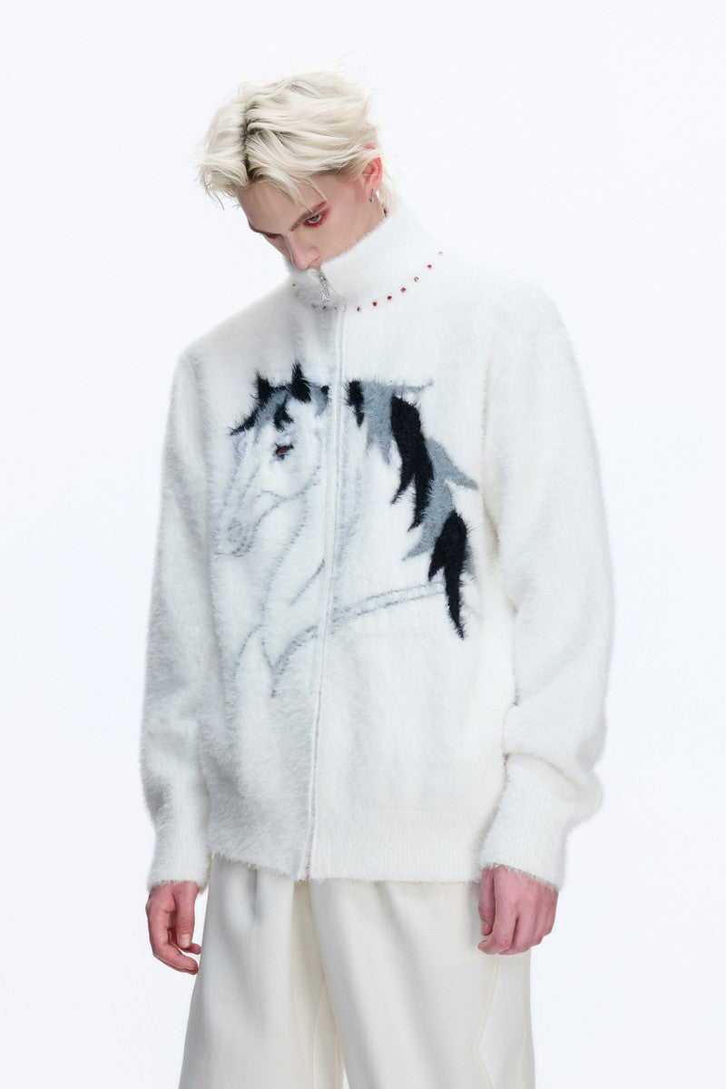 Jungle Knit High Neck Cardigan