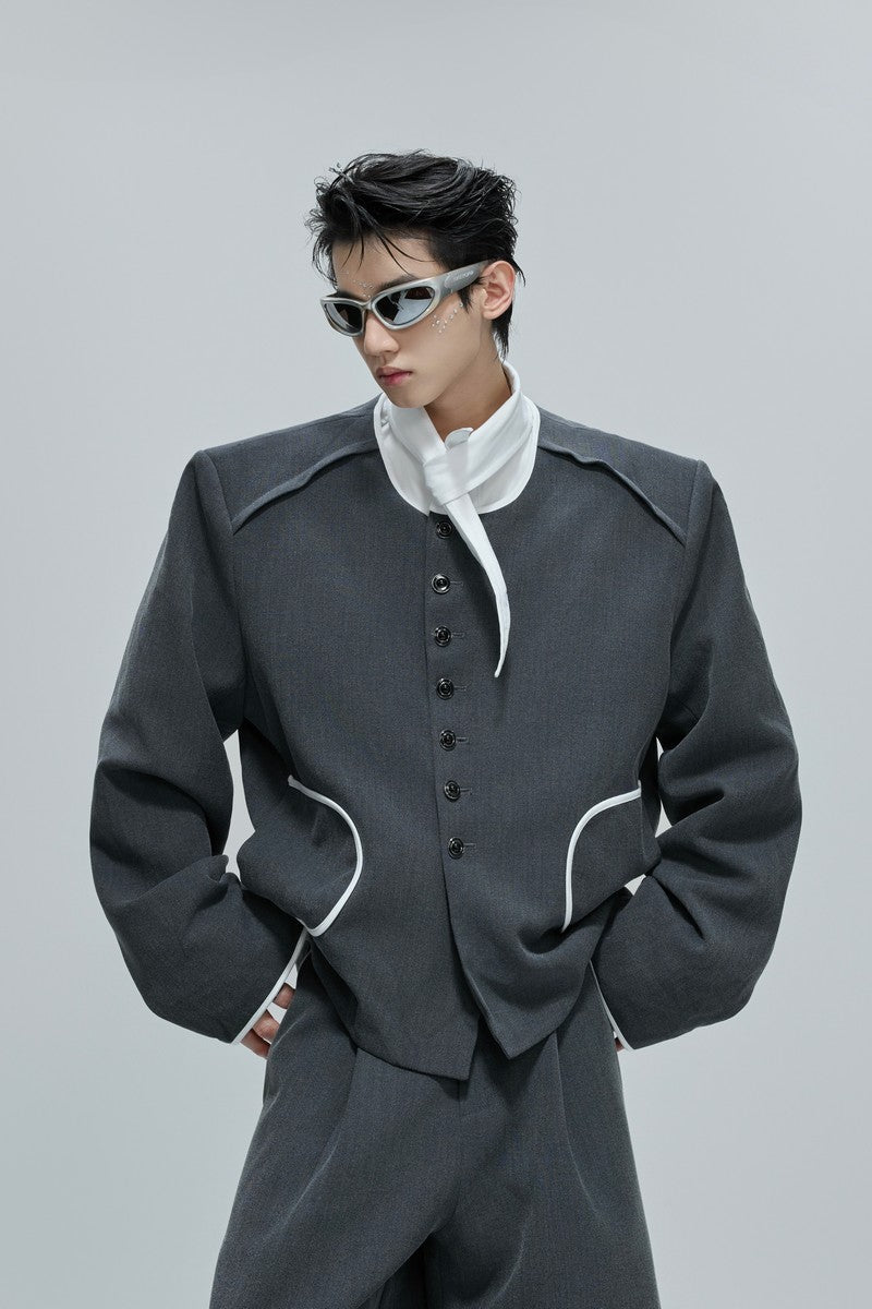 Colorblock Gem Button Tweed Jacket