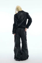 Studded Spine Embroidered PU Leather Jacket