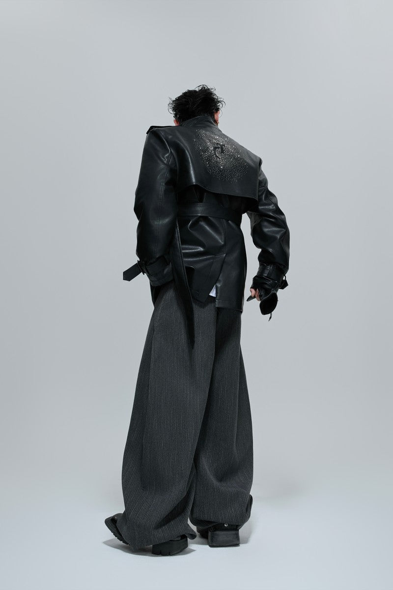 Deconstructed Rhinestone Leather Overcoat