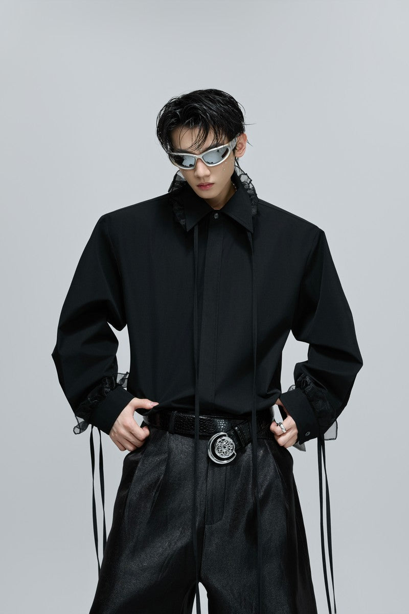 Detachable Bow Lace Trim Blouse