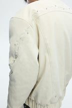 Embroidered Washed Leather Puffer